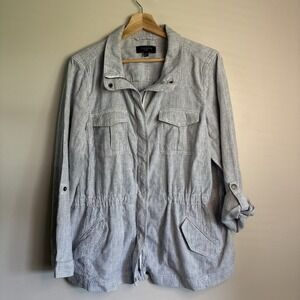 Talbots Linen/Cotton jacket striped blue/white Size XL Petite Lightweight‎ Women